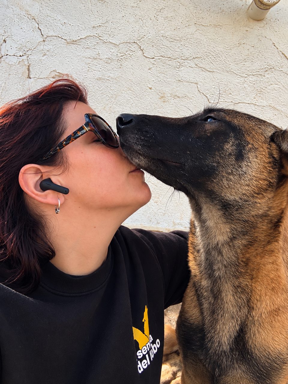 Malinois dando un beso a su educadora